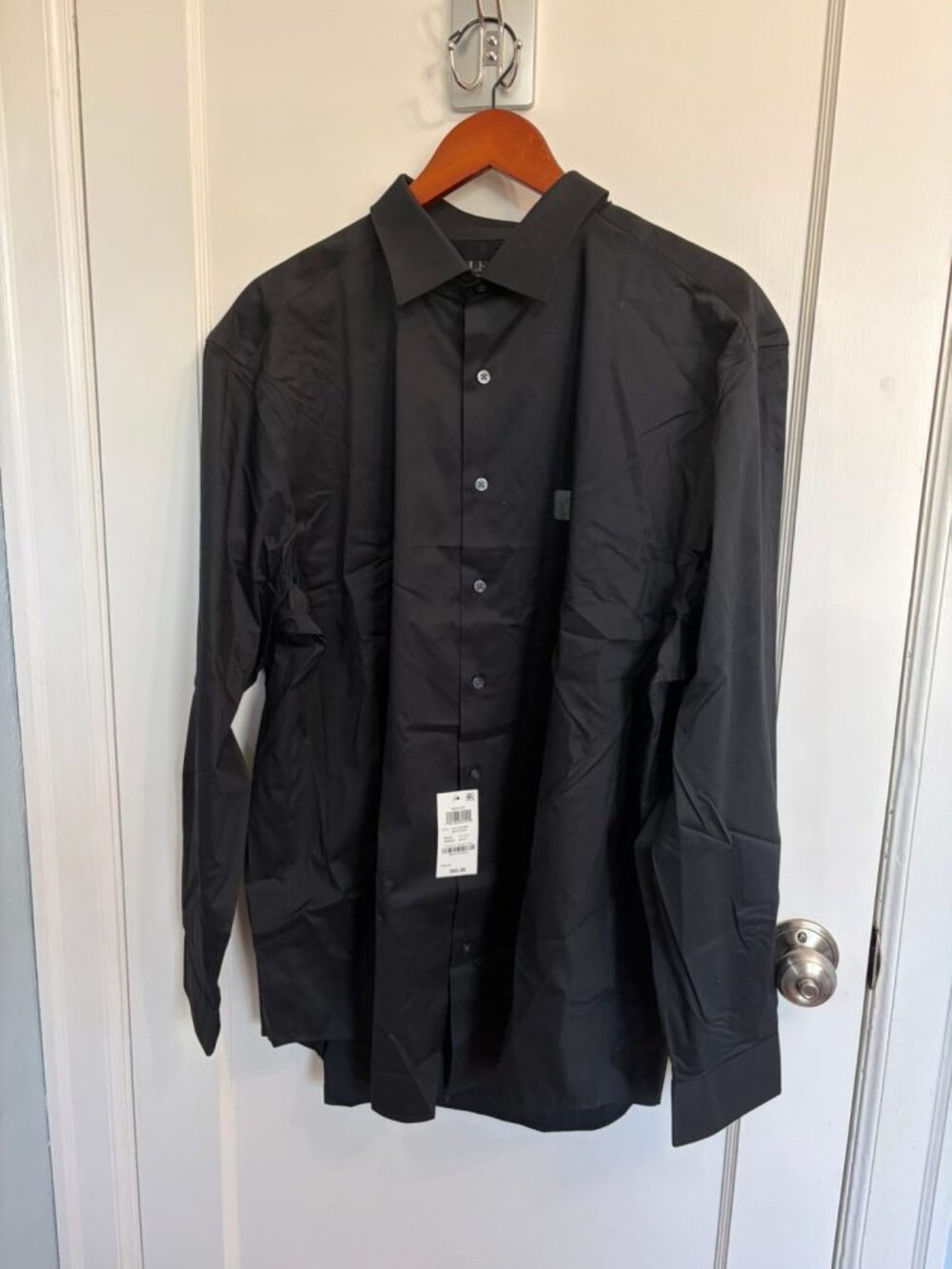 NWT Alfani Regular Fit Dress Shirt XL 17-17.5 36/37 Deep Black Stretch $65